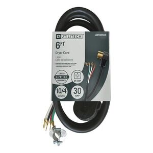 Utilitech 6FT Dryer Cord 10/4 Gauge 30 Amp 4-Wire 14-30P Power Cable 0333552